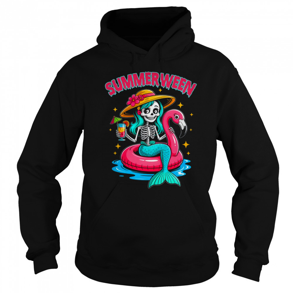 Summerween Mermaid Skeleton Halloween Flamingo Summer Vacay shirt Sweatshirt