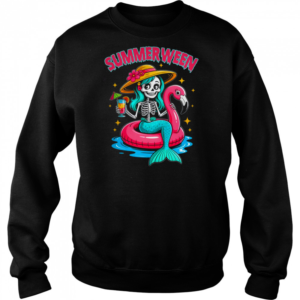 Summerween Mermaid Skeleton Halloween Flamingo Summer Vacay shirt Hoodie