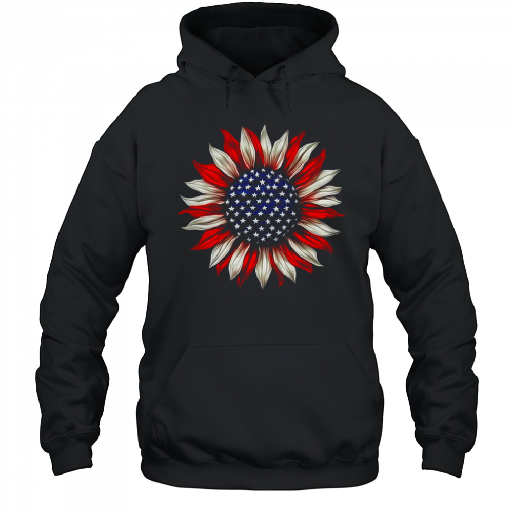 Sunflower American Flag USA 4th Of July Women Men Girls shirt Hoodie