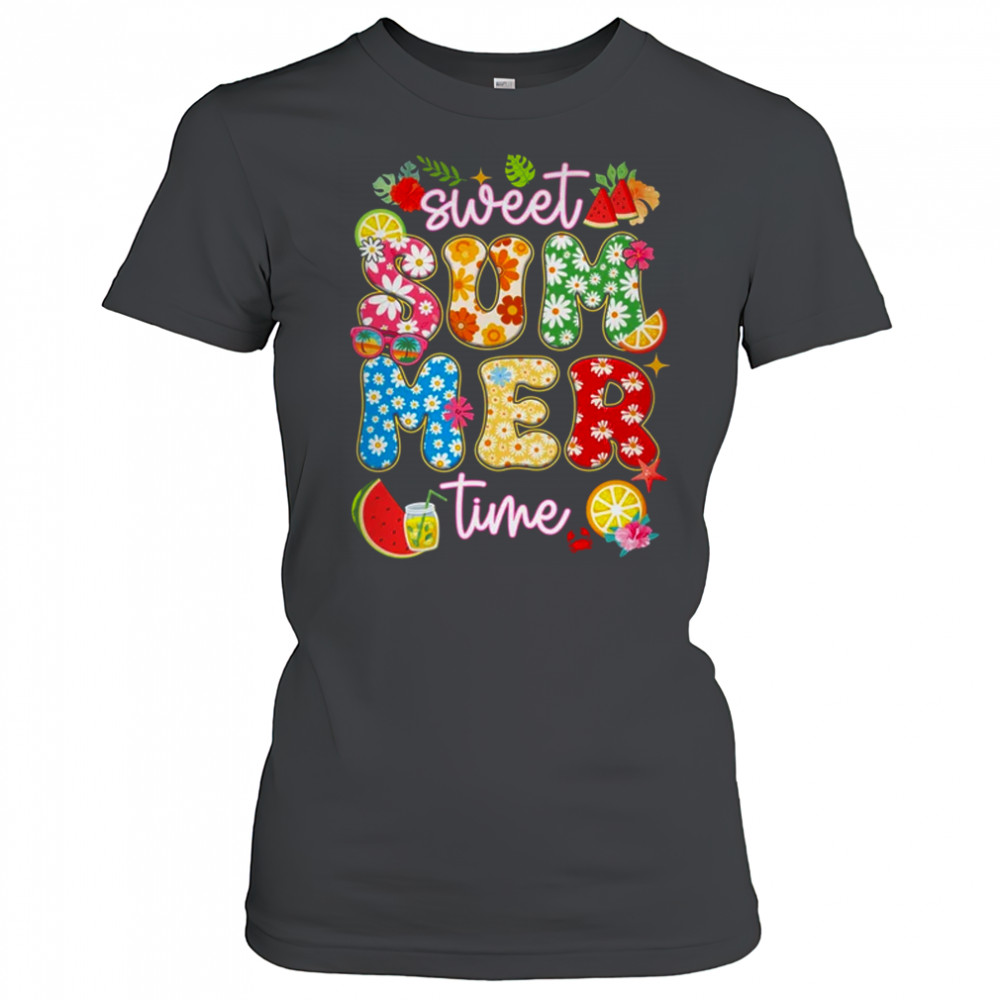 Sweet Summer Time Groovy Floral Summer Vacation Women Girls shirt Women's T-shirt