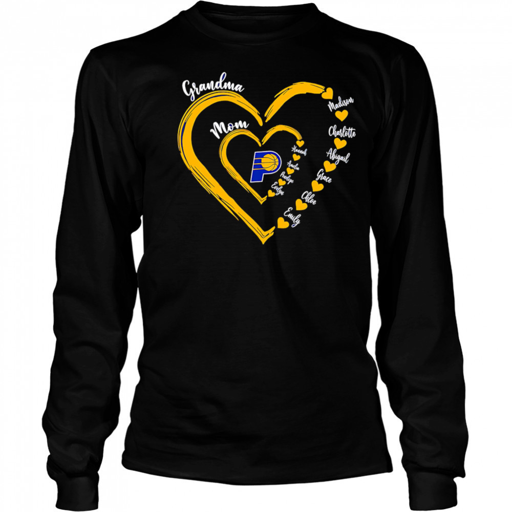 Grandma Mom Indiana Pacers heart shirt Long Sleeved