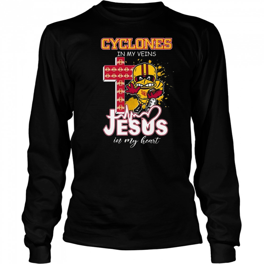 Iowa State Cyclones In My Veins Jesus In My Heart Mascot 2025 Shirt Long Sleeved
