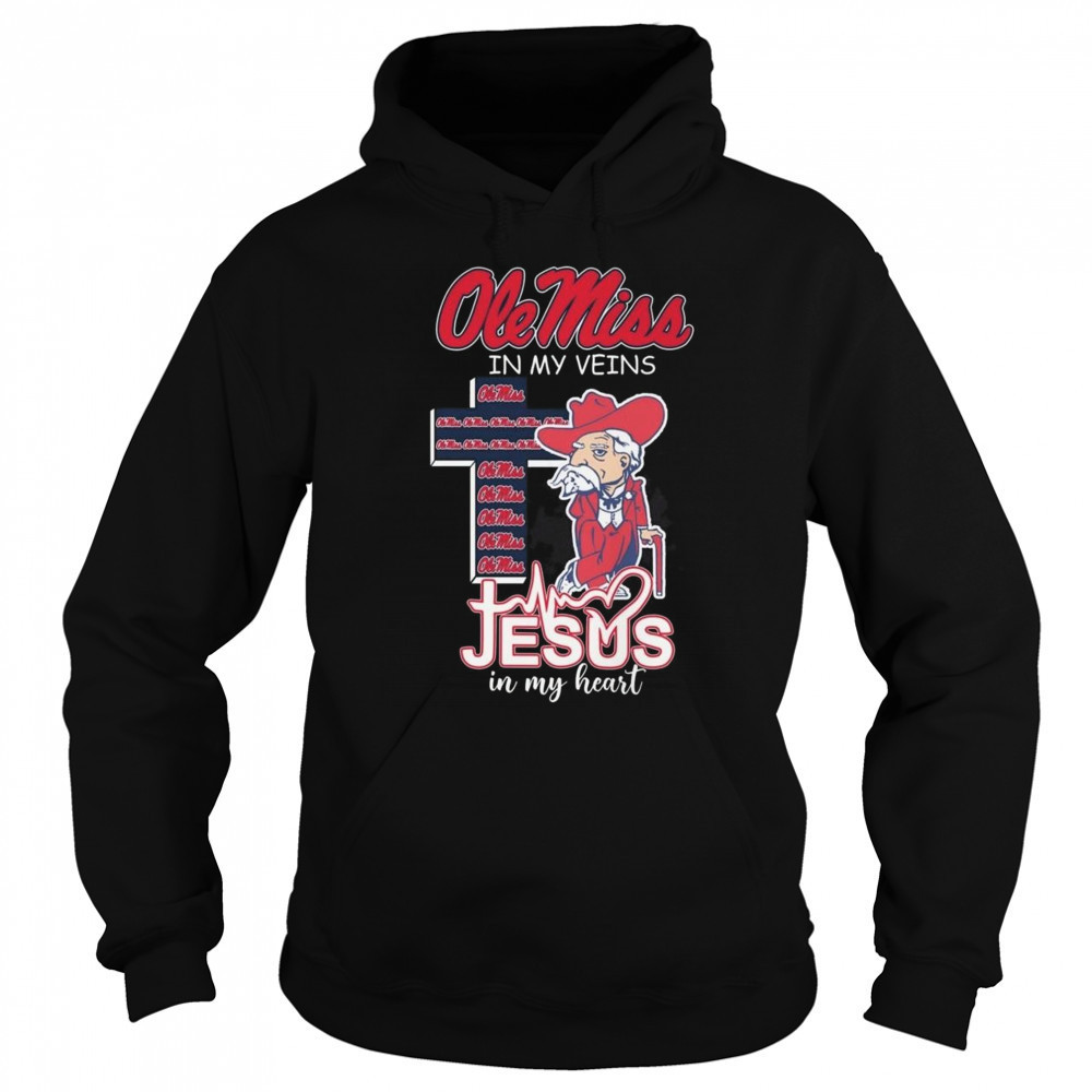 Ole Miss Rebels In My Veins Jesus In My Heart Mascot 2025 Shirt Sweatshirt