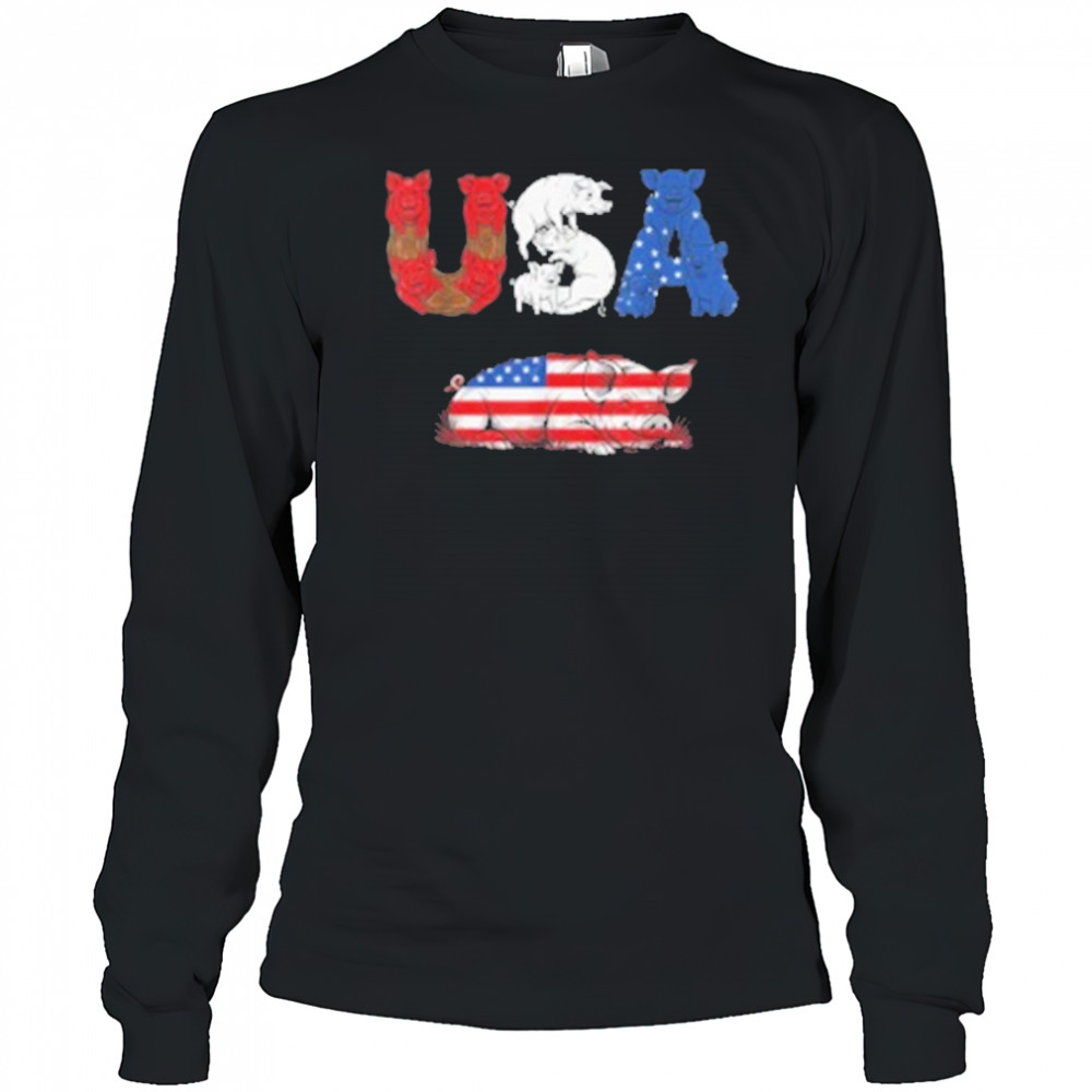 Pig American USA Flag 4th of July T-Shirt Long Sleeved