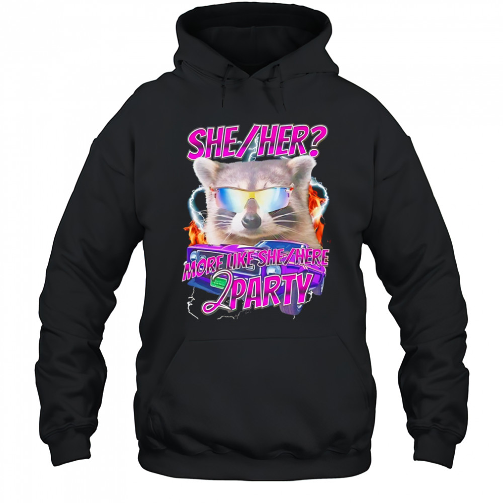 Raccoon wearing glass she her more like she here 2 party shirt Hoodie