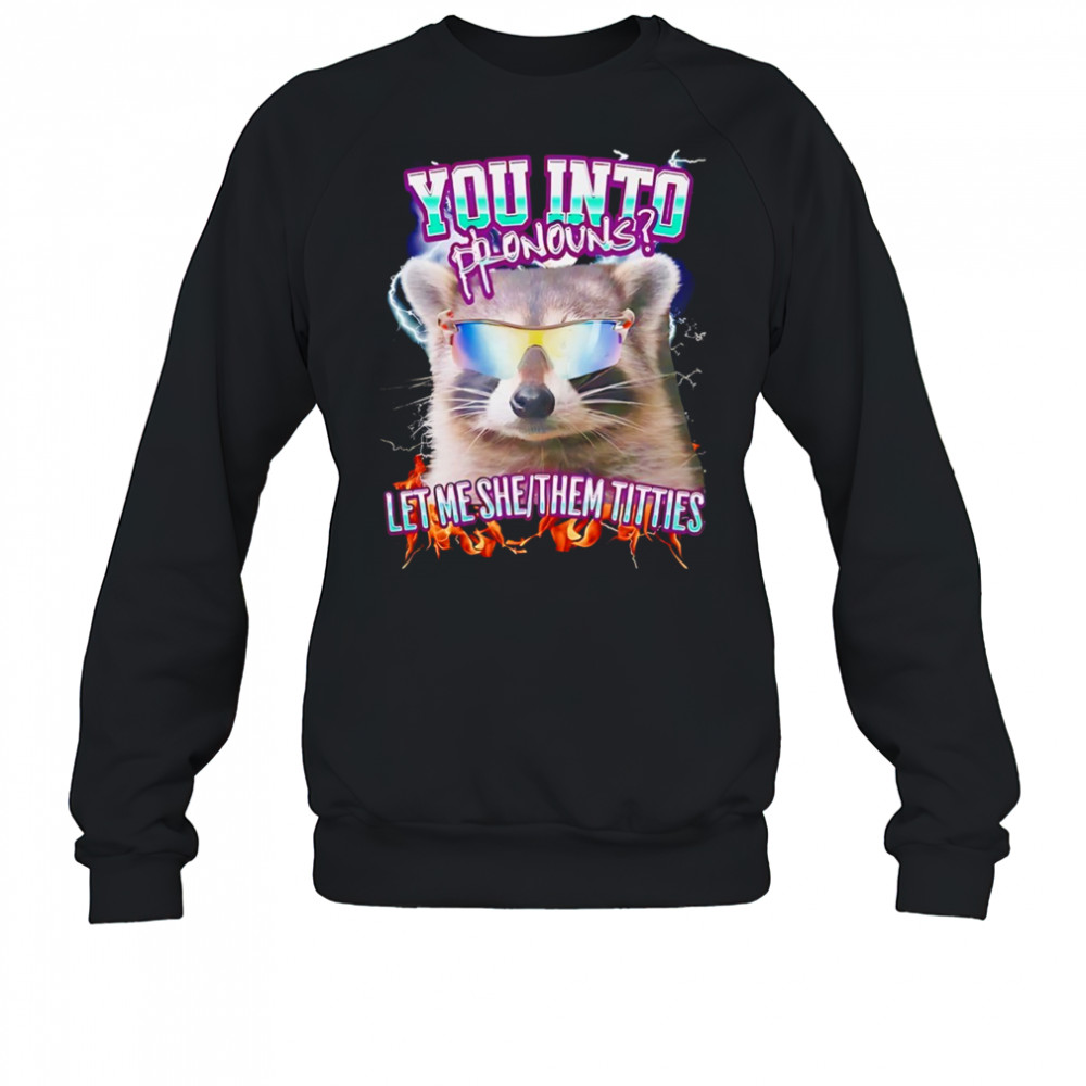 Raccoon you into pronouns let me she them titties shirt Sweatshirt