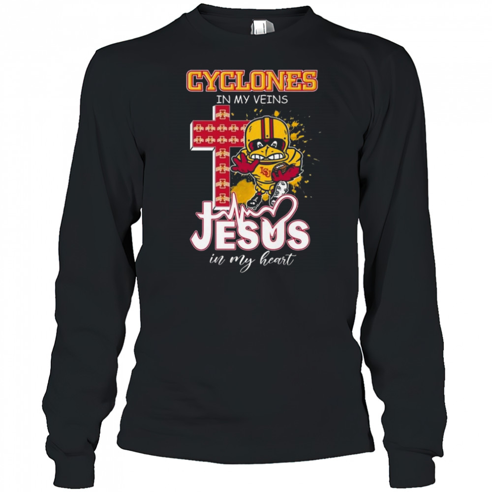 Iowa State Cyclones In My Veins Jesus In My Heart Mascot 2025 Shirt Long Sleeved