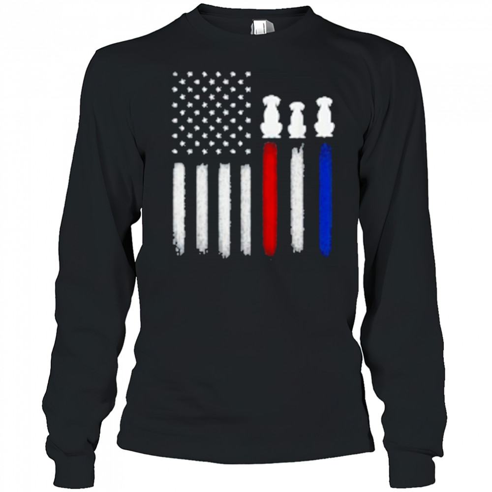 American Flag with Dog Silhouettes, Pet Lover 4th of July T-Shirt Long Sleeved