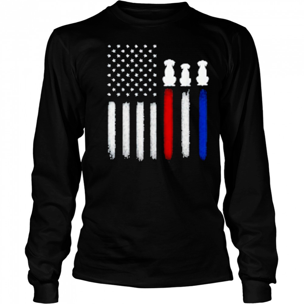 American Flag with Dog Silhouettes, Pet Lover 4th of July T-Shirt Long Sleeved