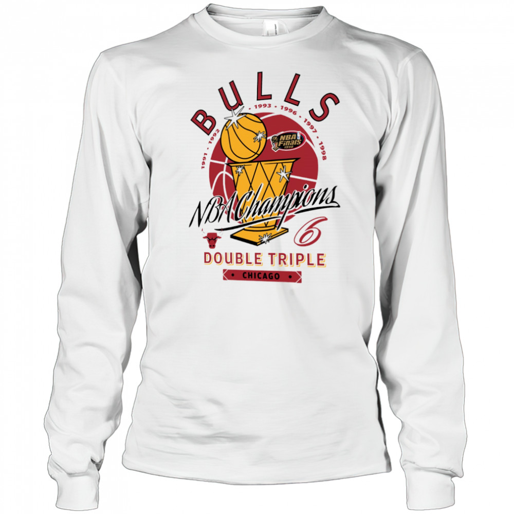 Chicago Bulls NBA Champions 6 Double Triple Chicago golden trophy shirt Long Sleeved