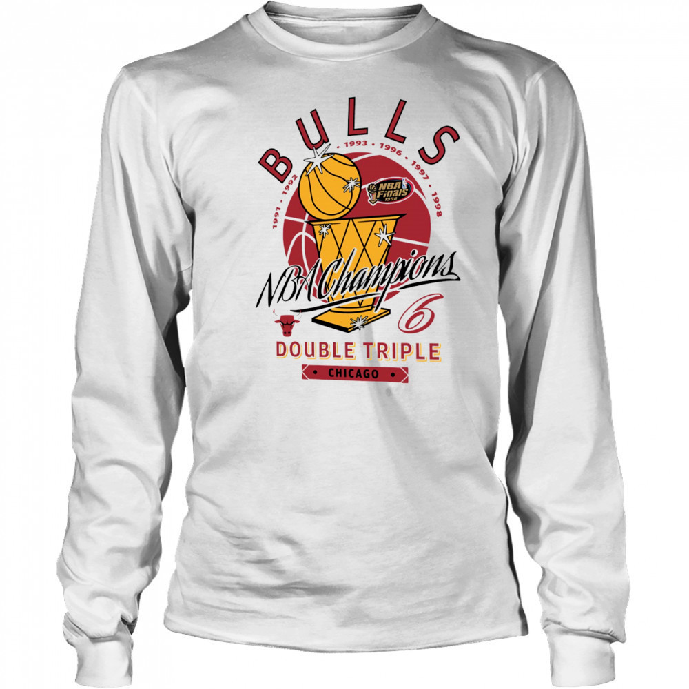 Chicago Bulls NBA Champions 6 Double Triple Chicago golden trophy shirt Long Sleeved