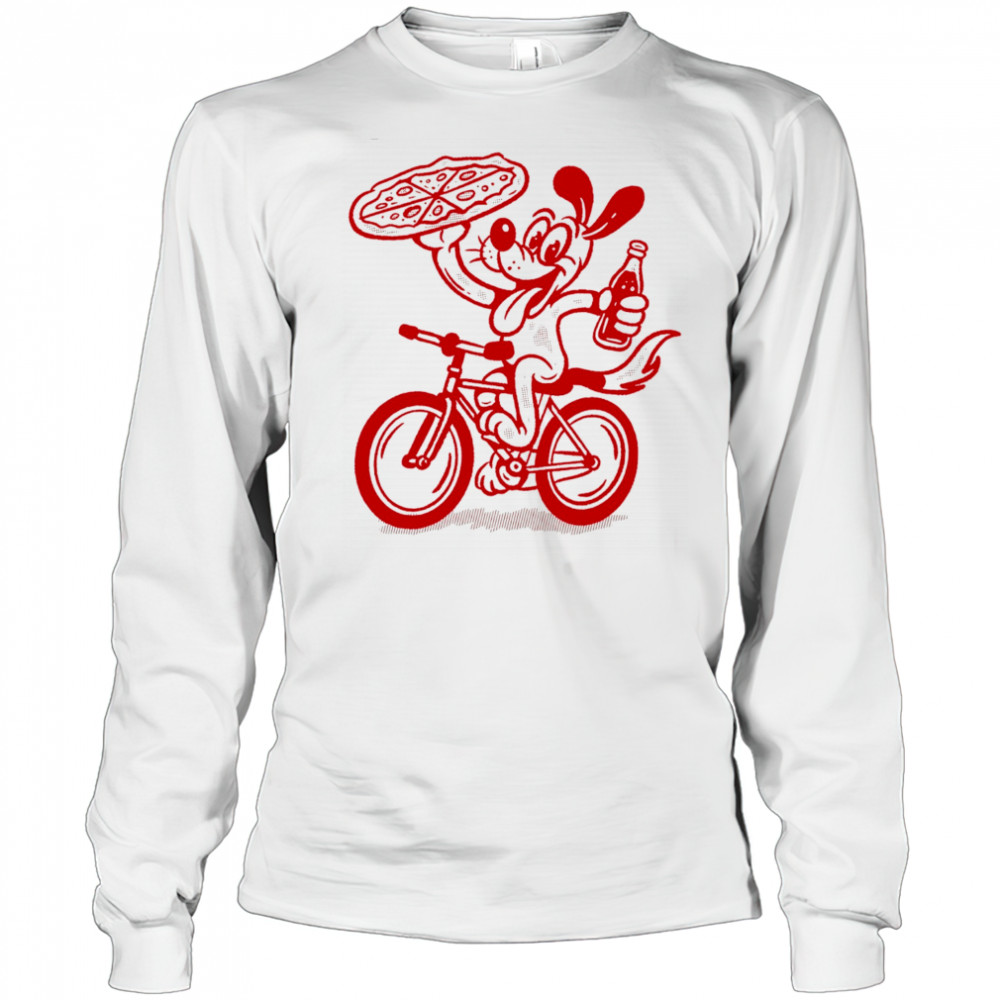 Dog riding bike with Pizza and soda shirt Long Sleeved