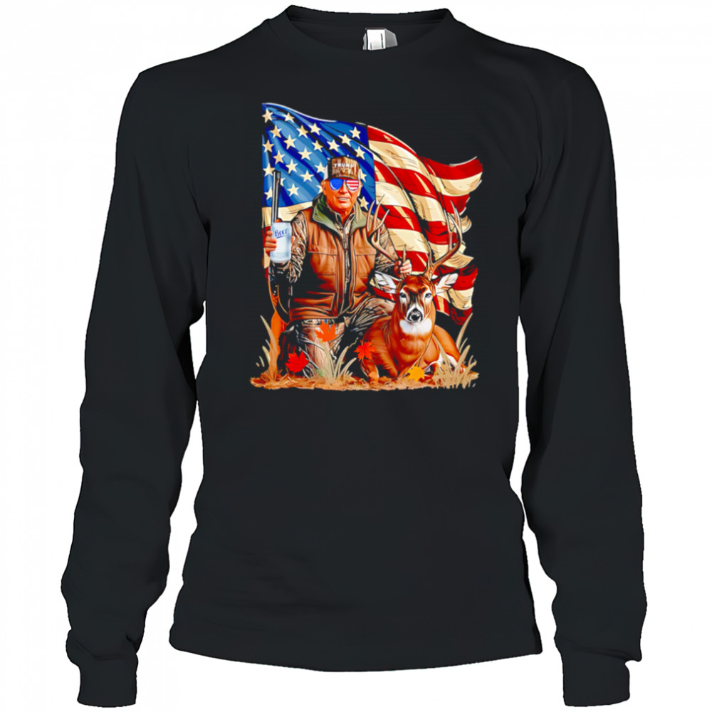 Donald Trump Maga Deer Hunting Parotic American Flag shirt Long Sleeved