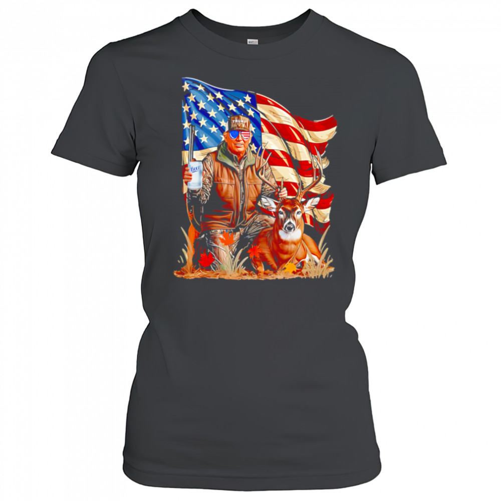 Donald Trump Maga Deer Hunting Parotic American Flag shirt Women's T-shirt