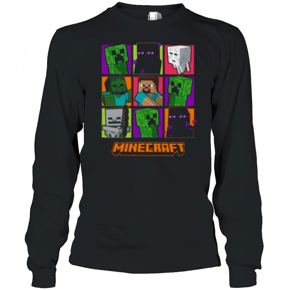 Minecraft Creeper Enderman Characters Grid Shirt Long Sleeved