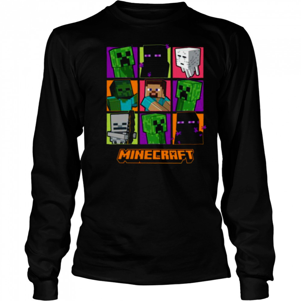 Minecraft Creeper Enderman Characters Grid Shirt Long Sleeved