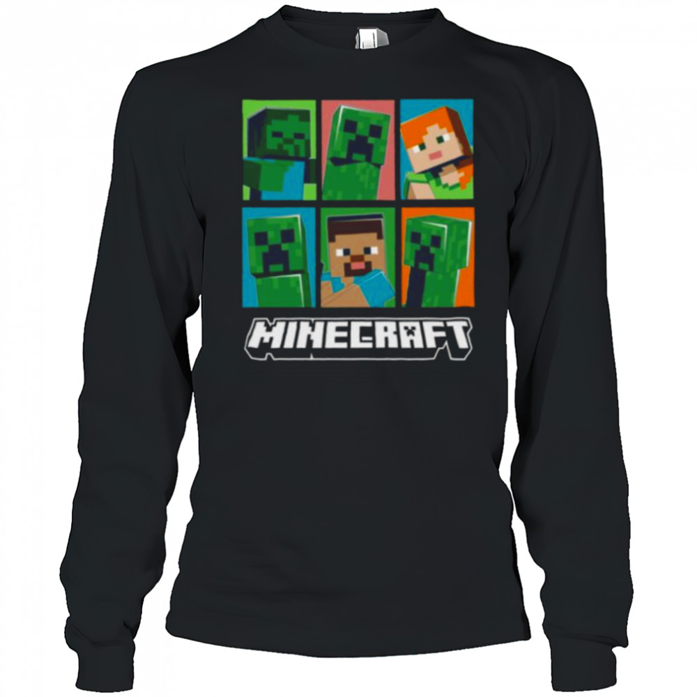 Minecraft Creeper Zombie Alex Steve Character Grid Shirt Long Sleeved