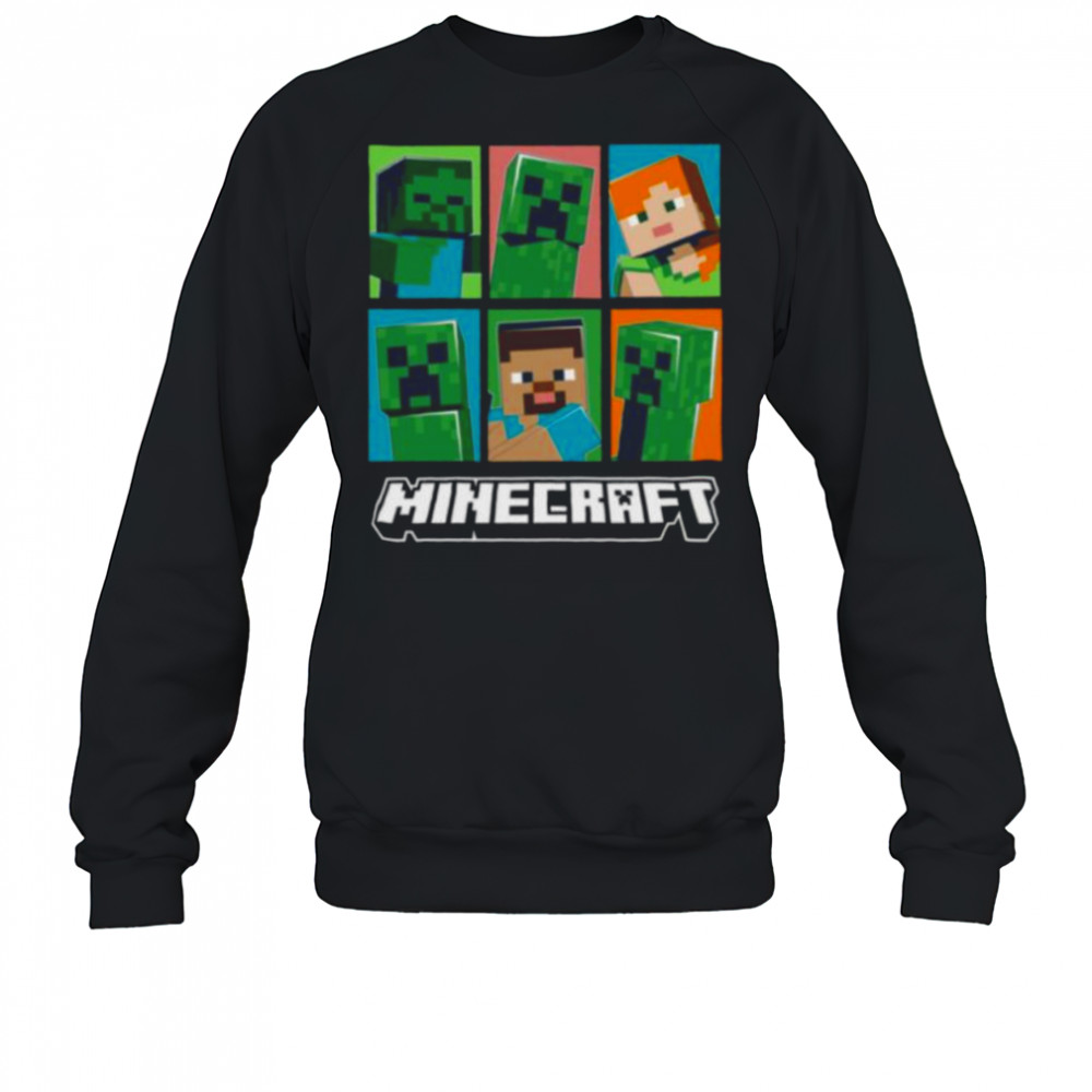Minecraft Creeper Zombie Alex Steve Character Grid Shirt Sweatshirt