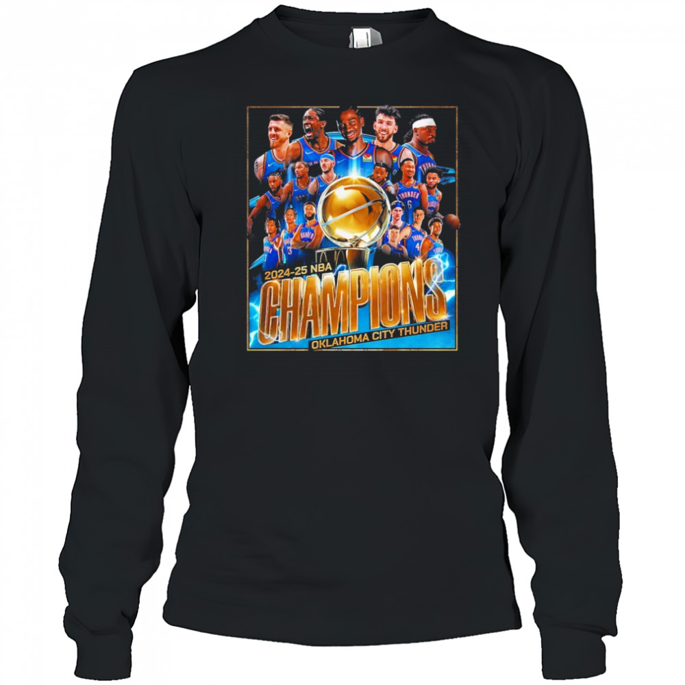 Oklahoma City Thunder 2025 NBA Finals Champions Roster Photo T-Shirt Long Sleeved