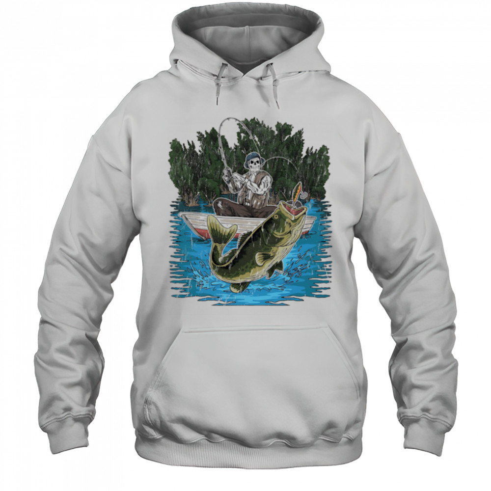 Sleleton fisherman is catching a bass fishing shirt Hoodie
