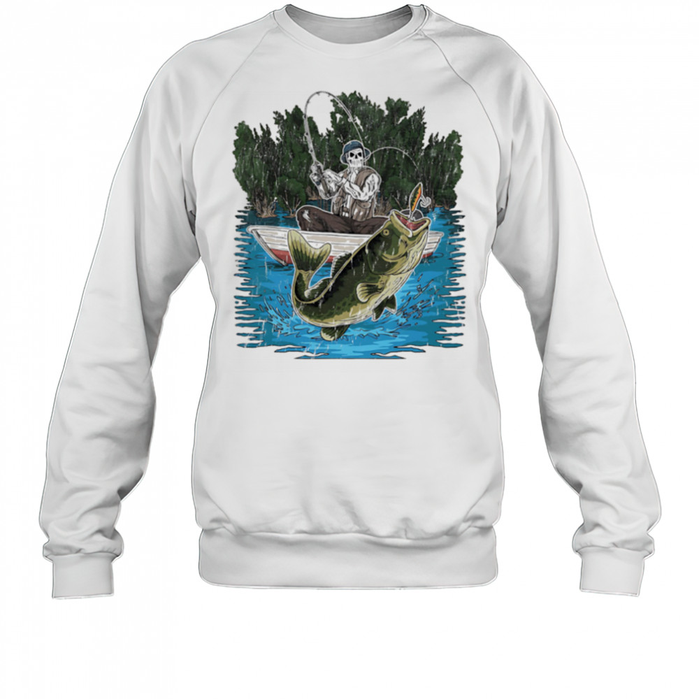 Sleleton fisherman is catching a bass fishing shirt Sweatshirt