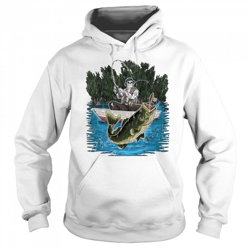 Sleleton fisherman is catching a bass fishing shirt Sweatshirt