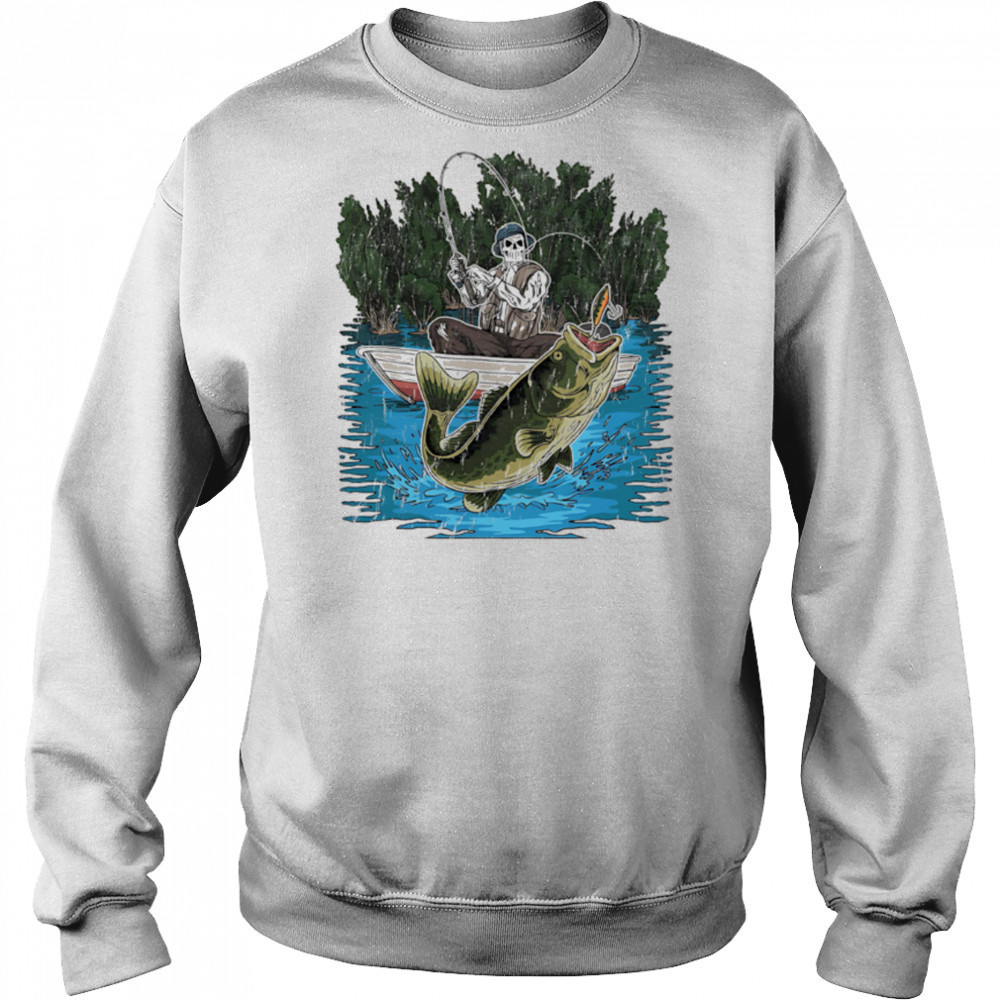 Sleleton fisherman is catching a bass fishing shirt Hoodie