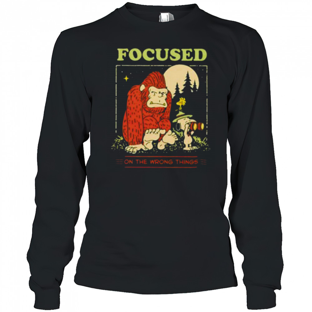 Snoopy and Woodstock and Bigfoot focused on the wrong things shirt Long Sleeved
