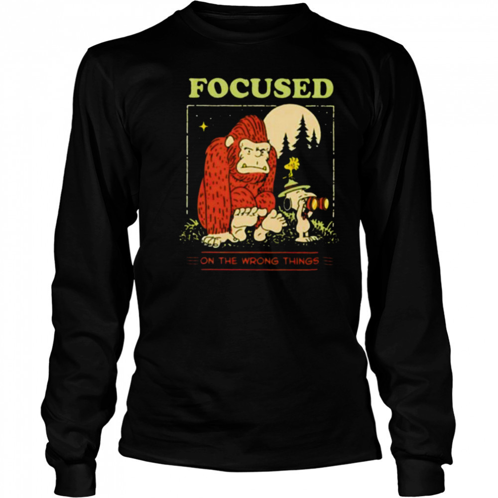 Snoopy and Woodstock and Bigfoot focused on the wrong things shirt Long Sleeved