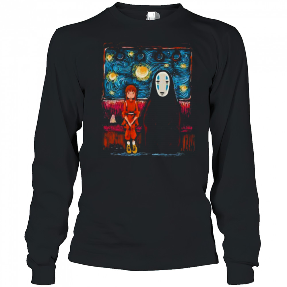 Spirited Away featuring Chihiro and No Face in the style of Van Gogh’s Starry Night shirt Long Sleeved