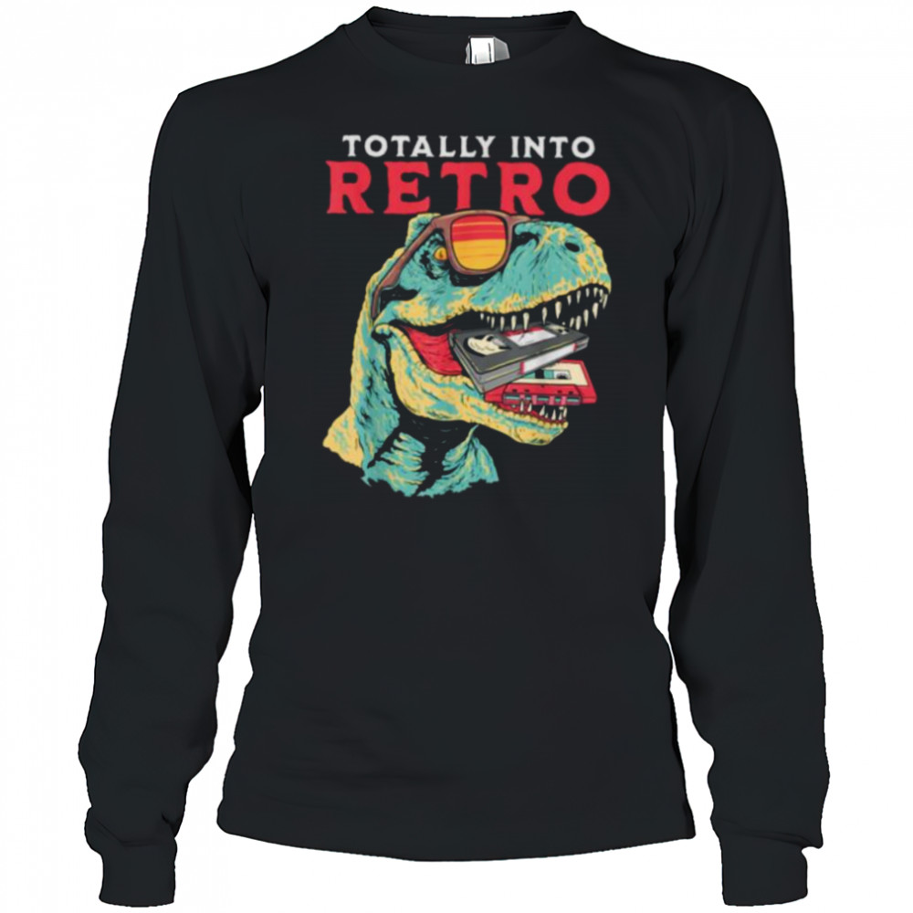 Totally Into Retro Dinosaur T rex VHS Cassette Tape Vintage T Shirt Long Sleeved