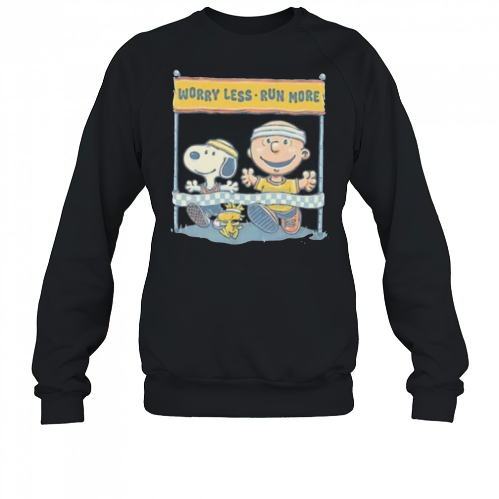 Worry Less Run More Snoopy Woodstock and Charlie Brown shirt Sweatshirt