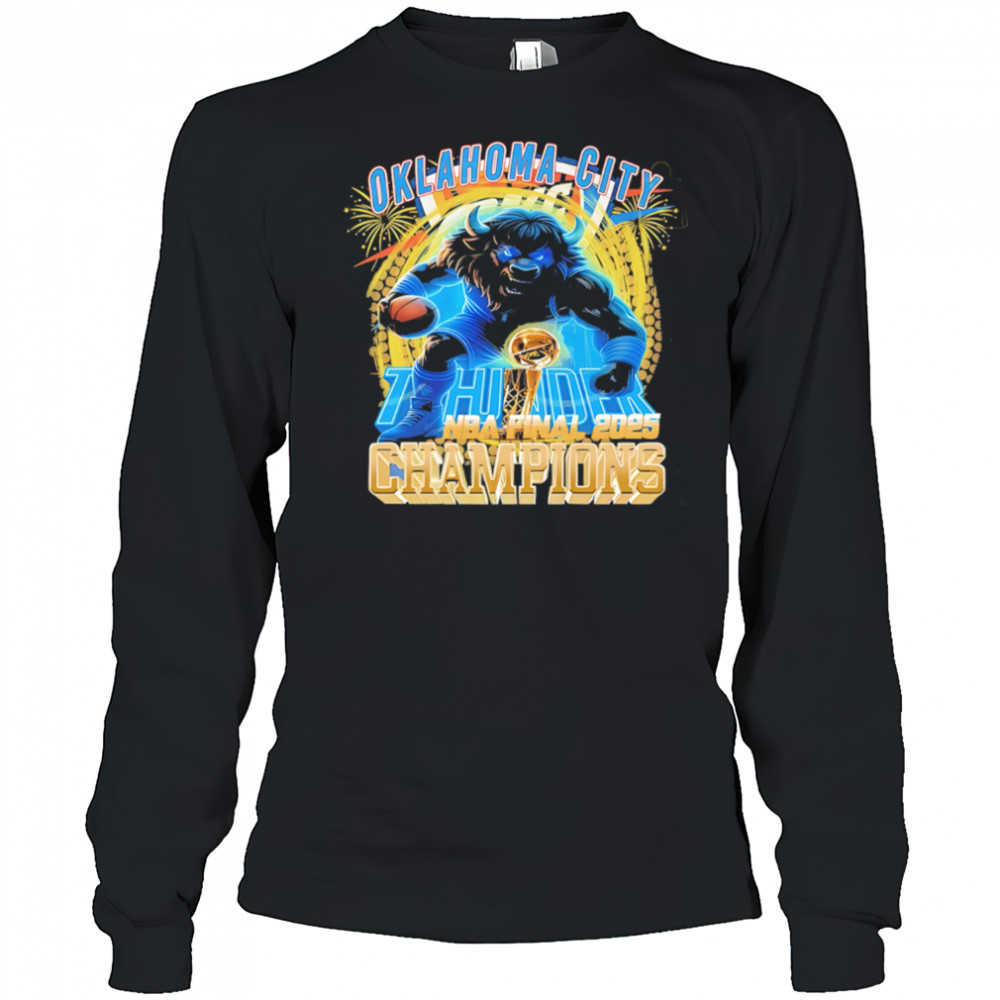 Oklahoma City Thunder NBA 2025 Finals Champions mascot lightning shirt Long Sleeved