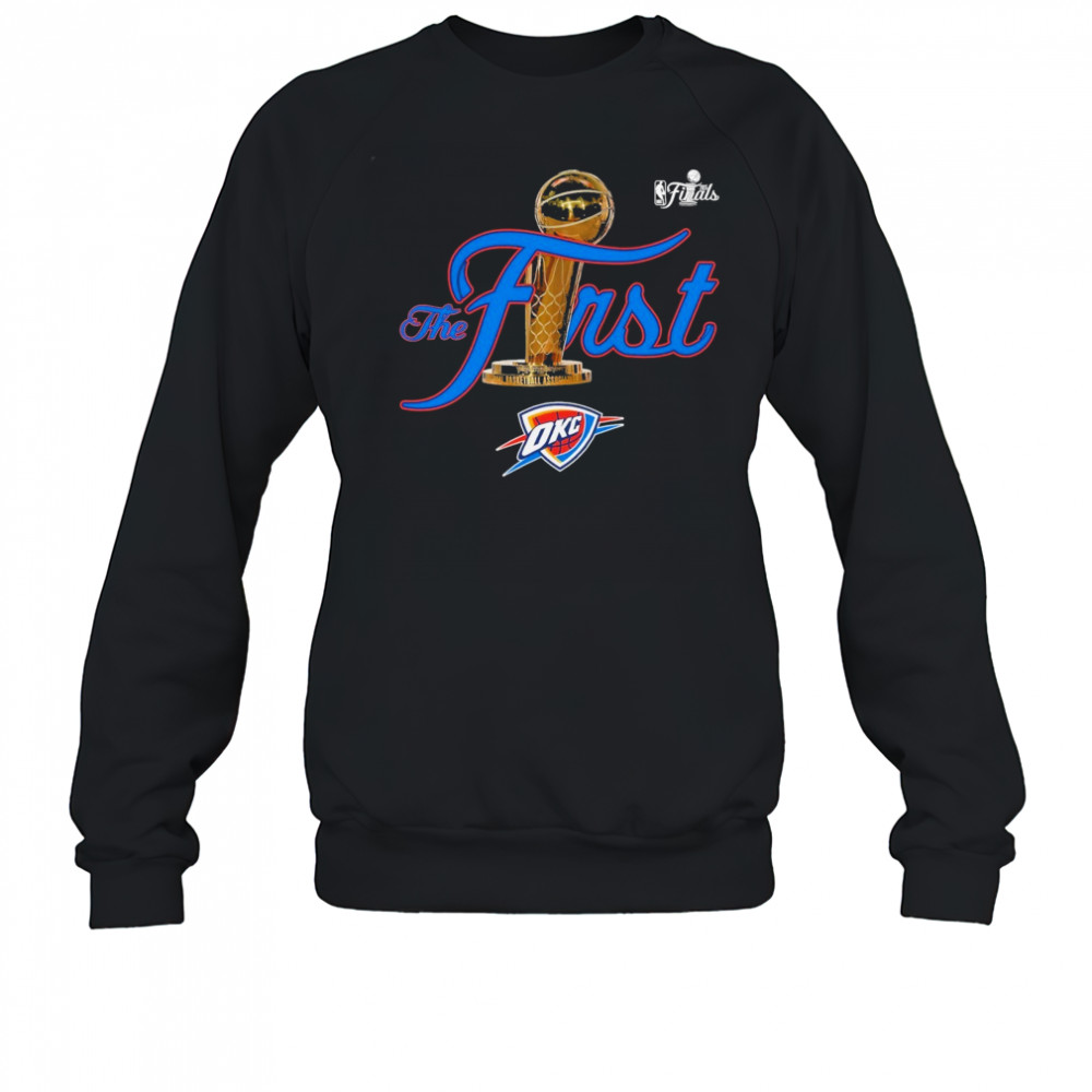 Oklahoma City Thunder Stadium Essentials Unisex 2025 NBA Finals Champions First T-Shirt Sweatshirt