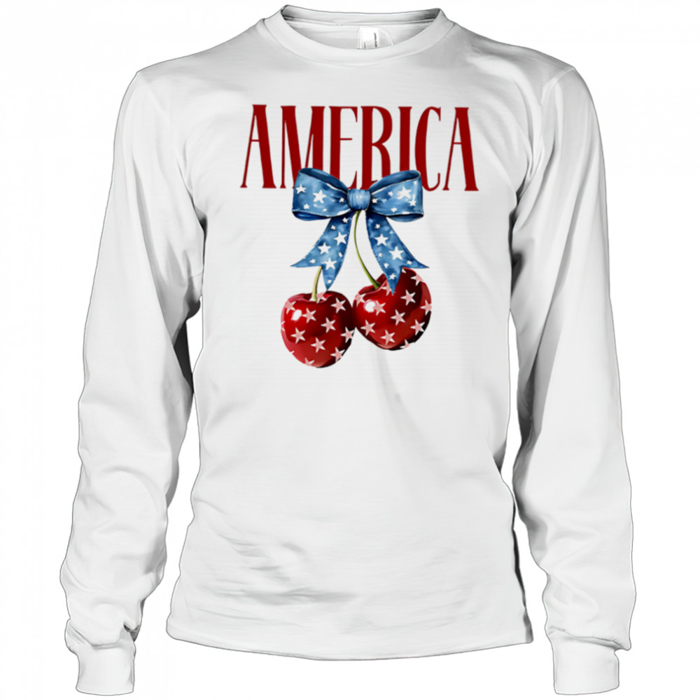 American flag cherry bow shirt Long Sleeved