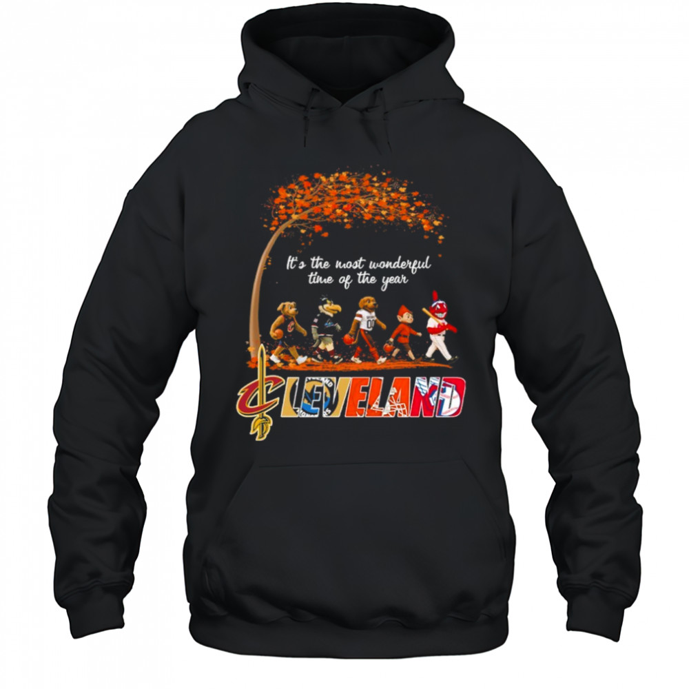 Cleveland Sports Teams Mascots & Beatles Abbey Road “It’s The Most Wonderful Time Of The Year” Shirt Hoodie