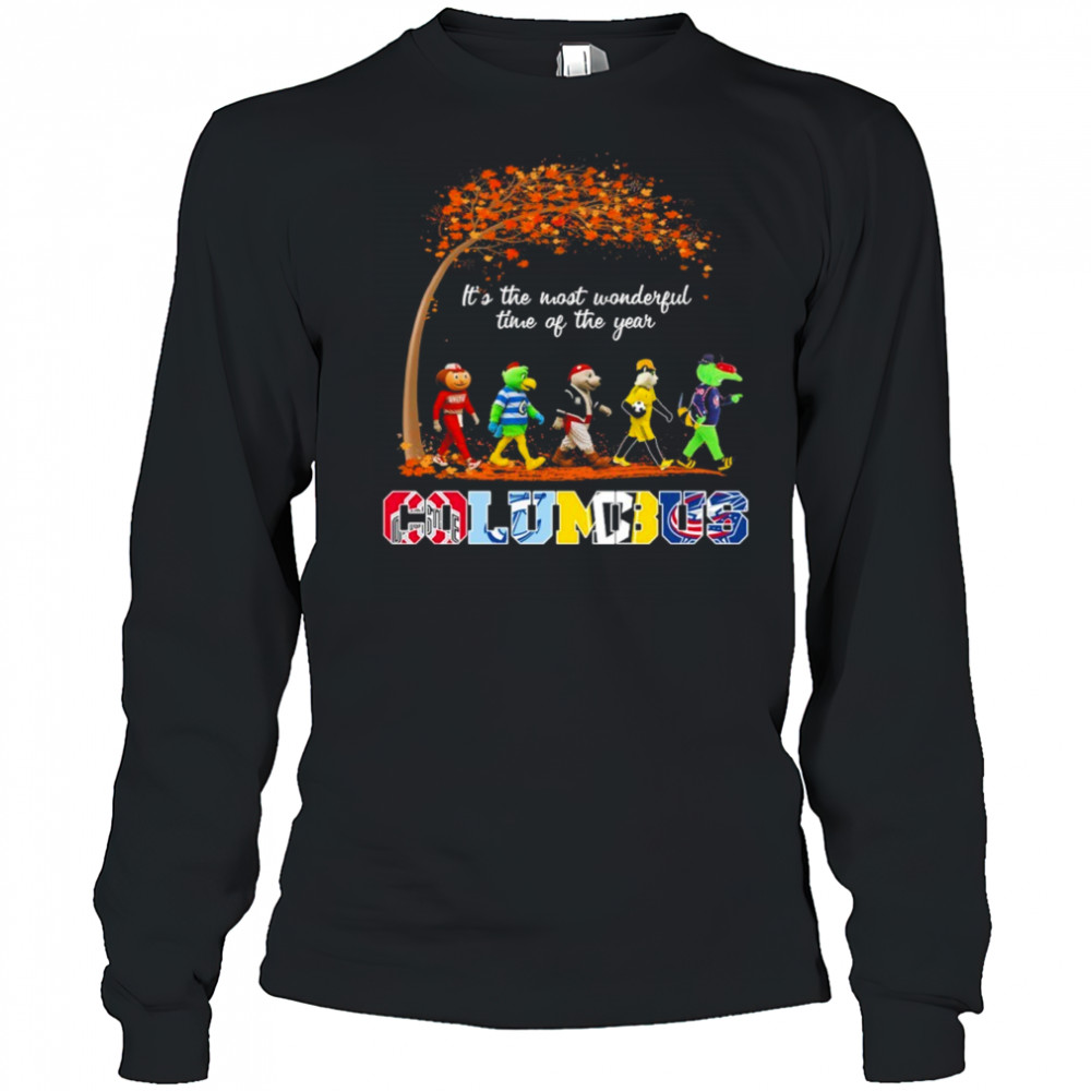 Columbus Sports Teams Mascots & Beatles Abbey Road “It’s The Most Wonderful Time Of The Year” Shirt Long Sleeved