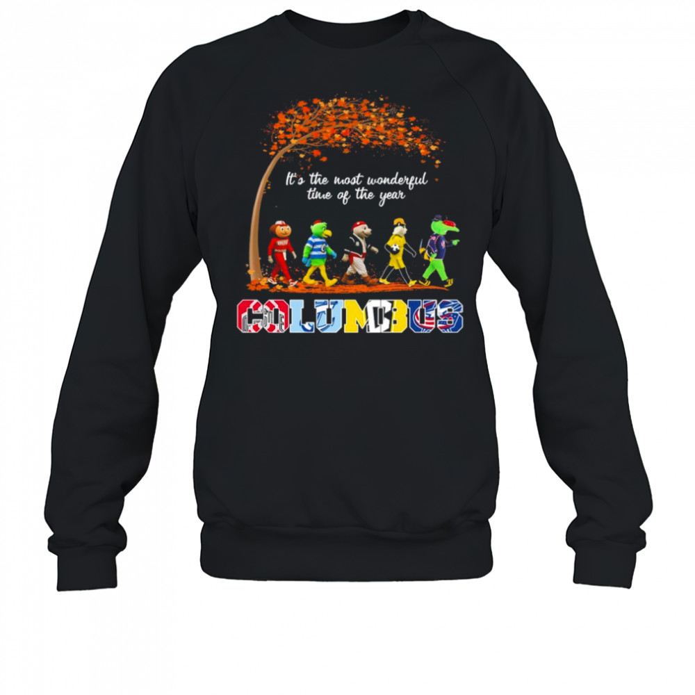 Columbus Sports Teams Mascots & Beatles Abbey Road “It’s The Most Wonderful Time Of The Year” Shirt Sweatshirt