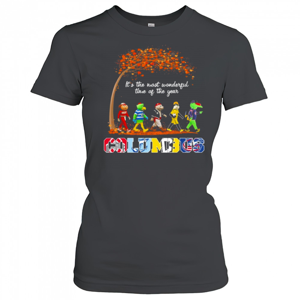 Columbus Sports Teams Mascots & Beatles Abbey Road “It’s The Most Wonderful Time Of The Year” Shirt Women's T-shirt