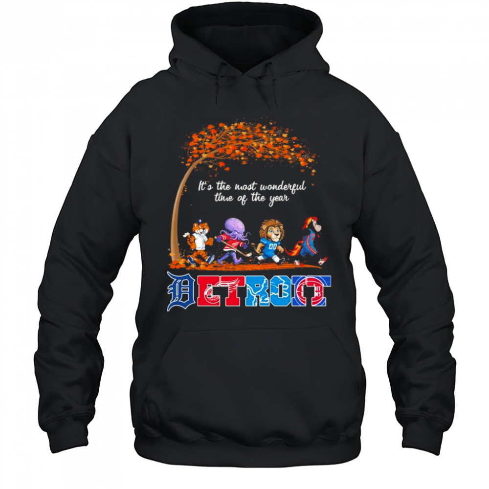 Detroit Sports Teams Mascots & Beatles Abbey Road “It’s The Most Wonderful Time Of The Year” Shirt Hoodie