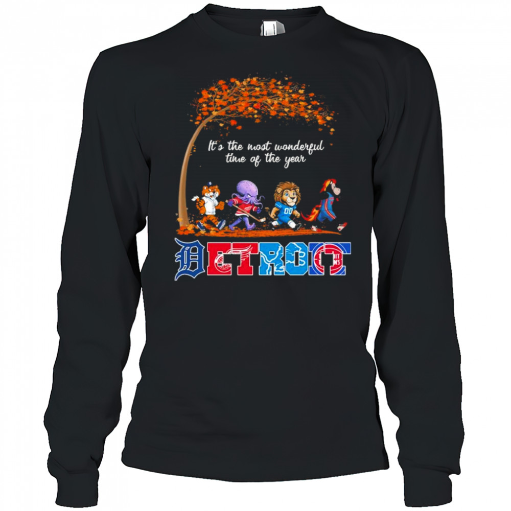Detroit Sports Teams Mascots & Beatles Abbey Road “It’s The Most Wonderful Time Of The Year” Shirt Long Sleeved