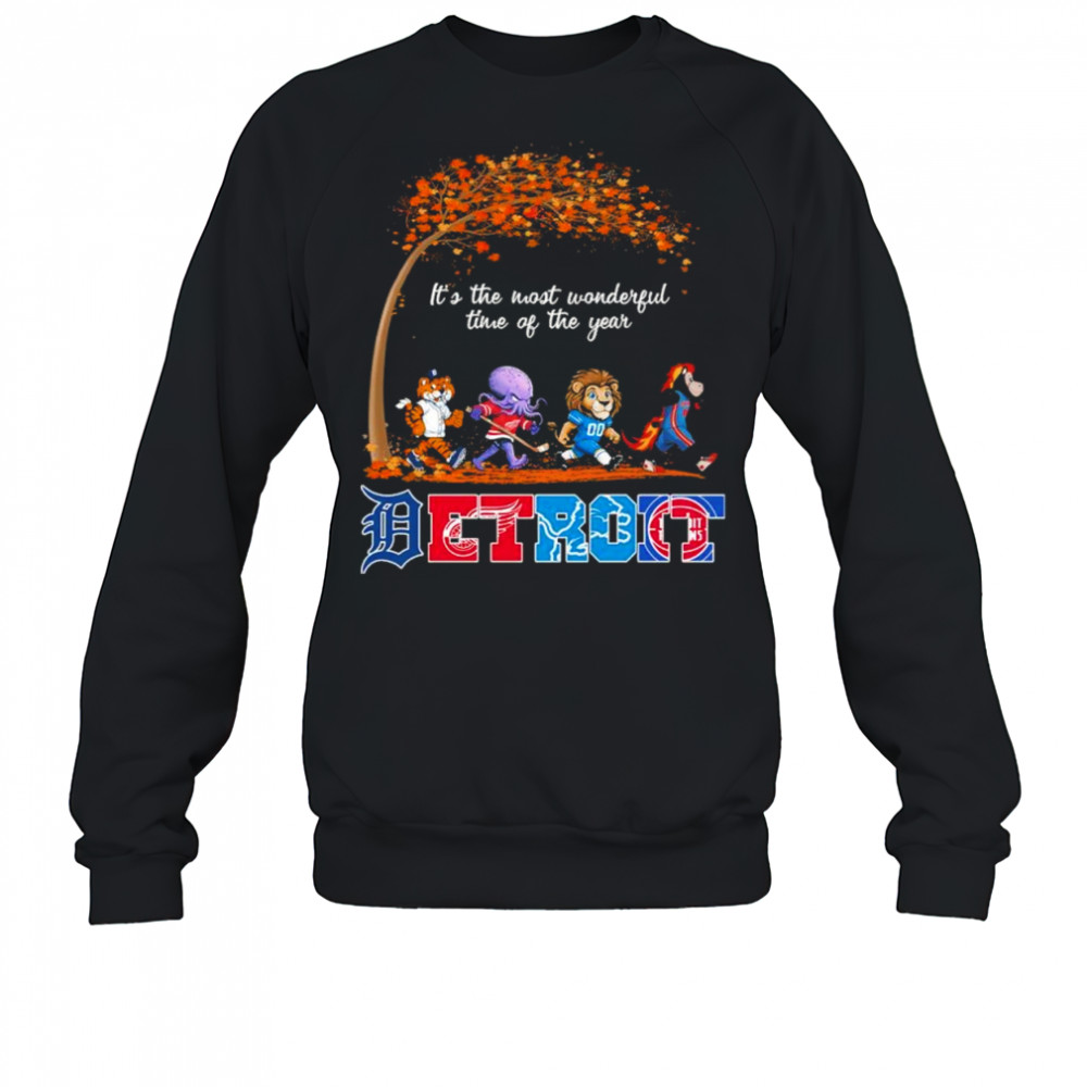 Detroit Sports Teams Mascots & Beatles Abbey Road “It’s The Most Wonderful Time Of The Year” Shirt Sweatshirt
