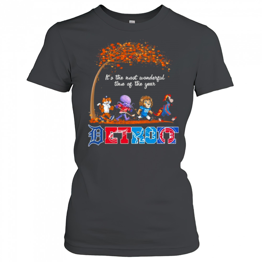 Detroit Sports Teams Mascots & Beatles Abbey Road “It’s The Most Wonderful Time Of The Year” Shirt Women's T-shirt