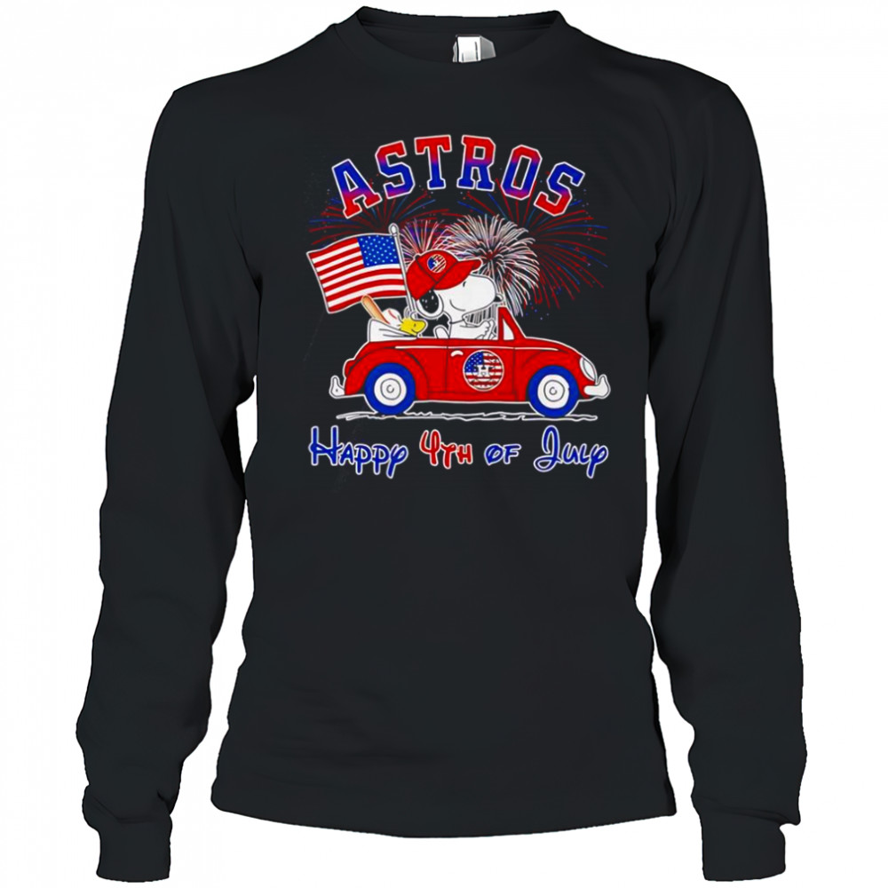Snoopy And Woodstock Astros Happy 4th Of July T-Shirt Long Sleeved