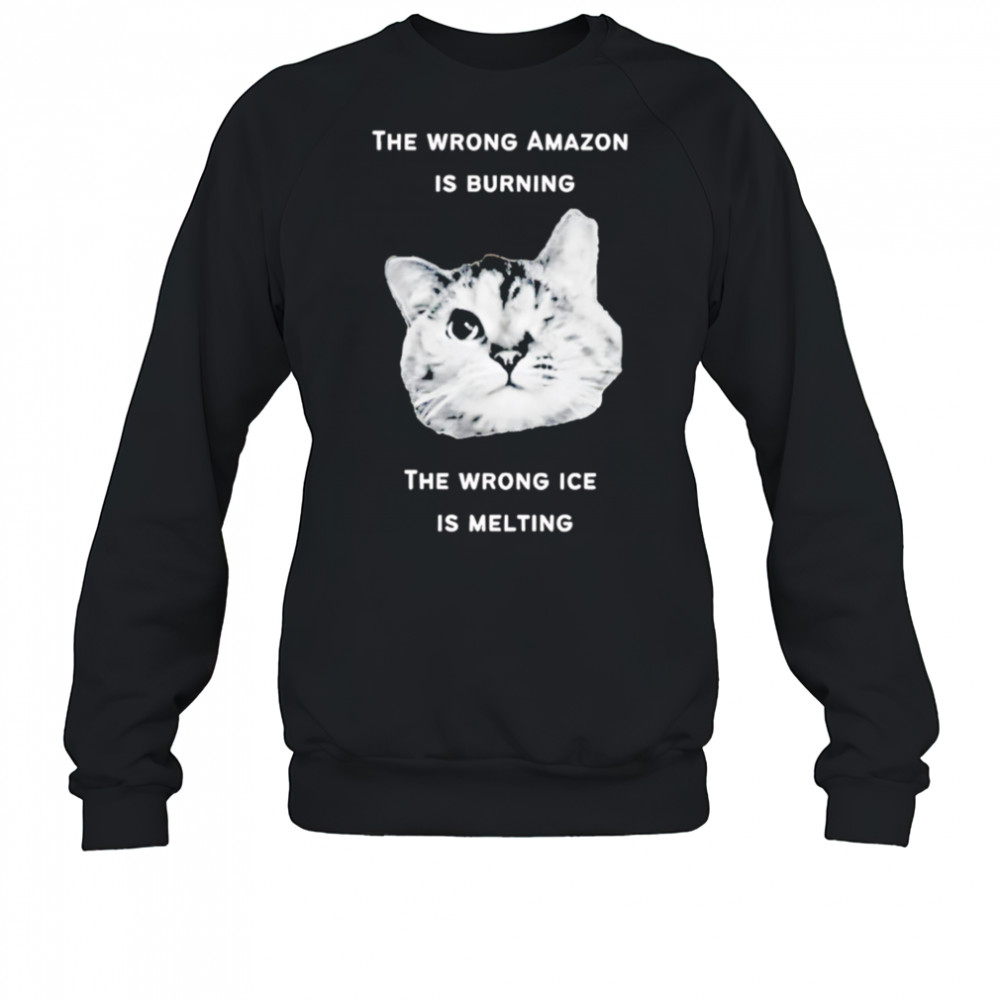The Wrong Amazon Is Burning The Wrong Ice Is Melting Head Cat shirt Sweatshirt