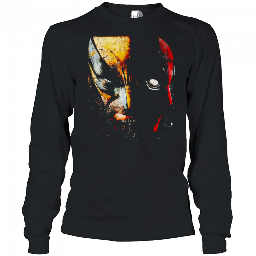 Wolverine and Deadpool mask big Marvel shirt Long Sleeved