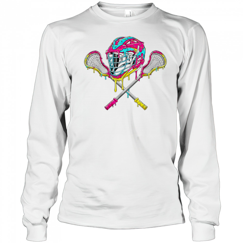 Lacrosse Helmet Sticks Sport Cute Ice Cream Dripping shirt Long Sleeved