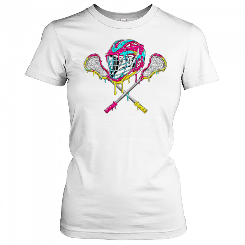 Lacrosse Helmet Sticks Sport Cute Ice Cream Dripping shirt Women's T-shirt