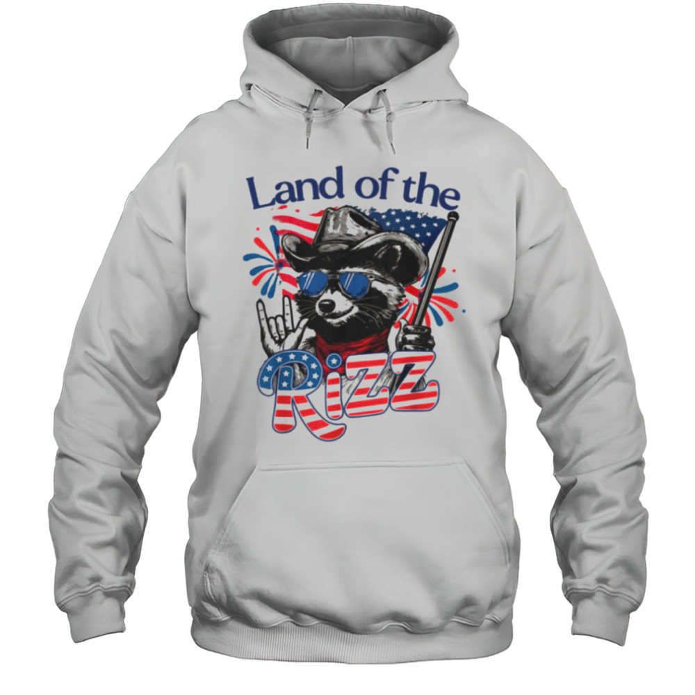Land Of The Rizz Funny Patriotic Raccoon 4th July US Flag T Shirt Hoodie
