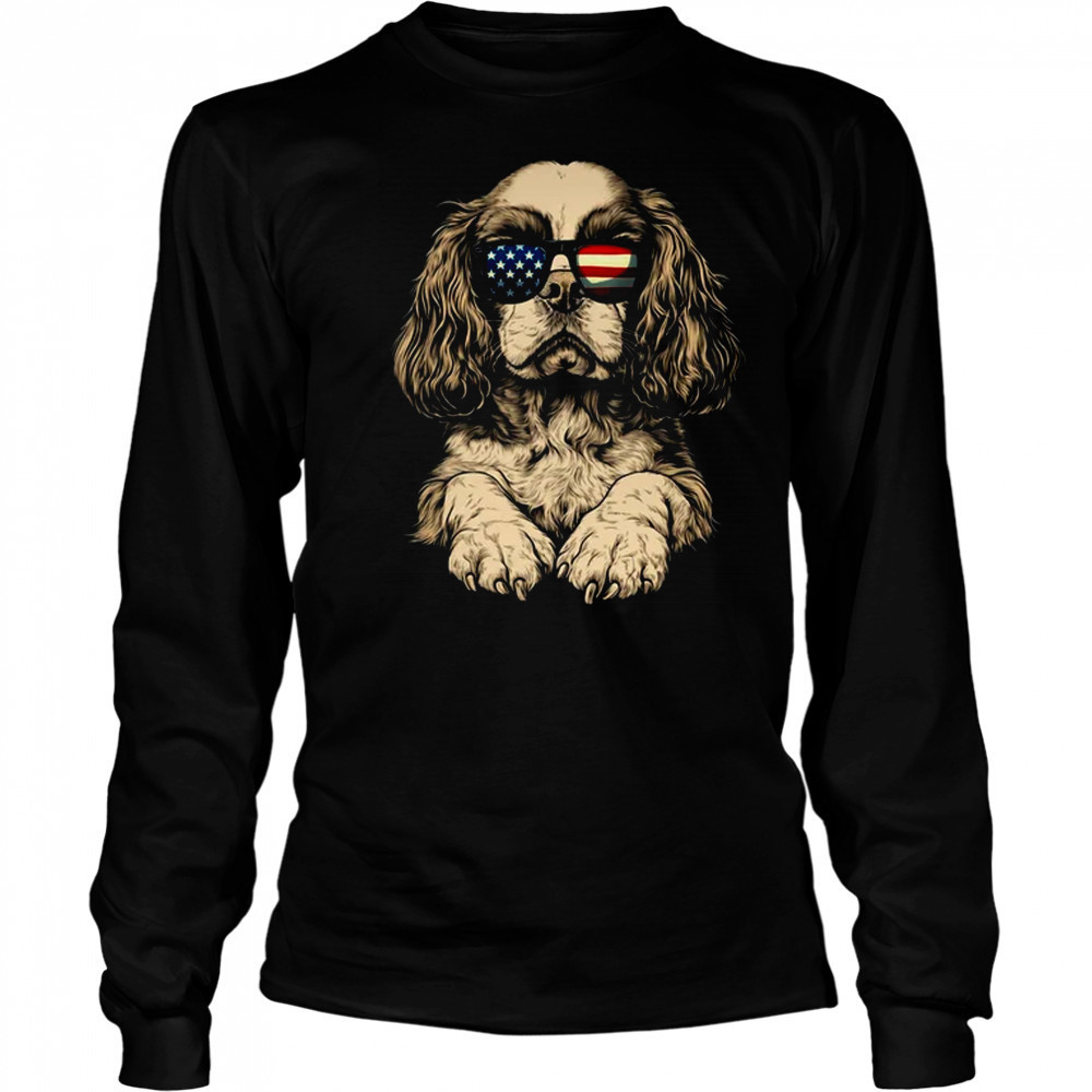 Patriotic Cavalier King Charles Spaniel Dog USA Flag 4th Of July shirt Long Sleeved